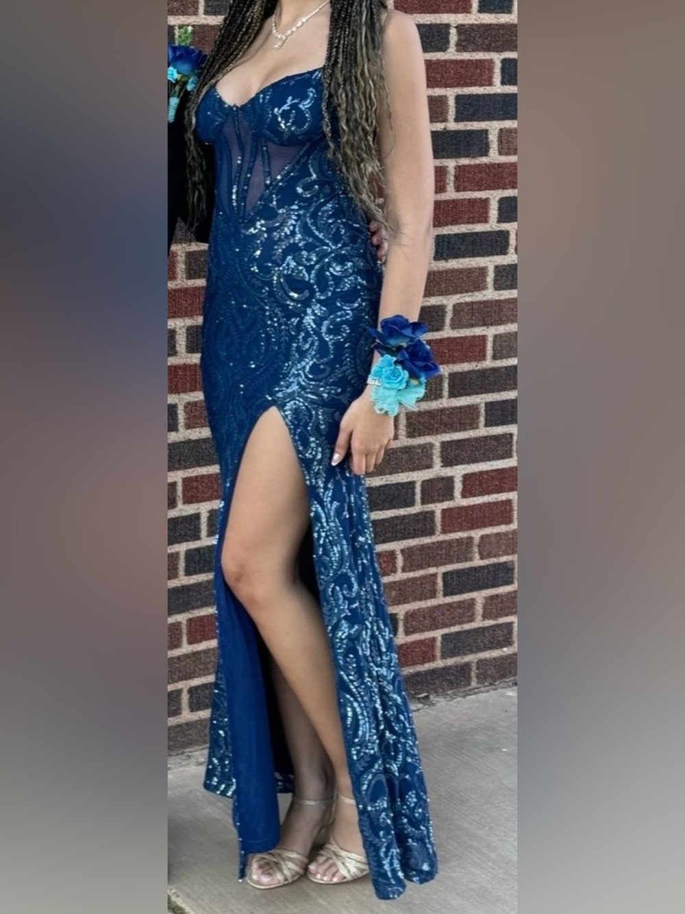 Windsor Denim Blue Sequin Prom Gown